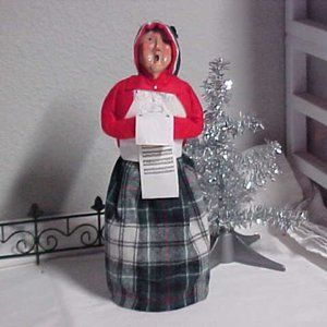 Holiday Caroler Figurine in Red and Plaid